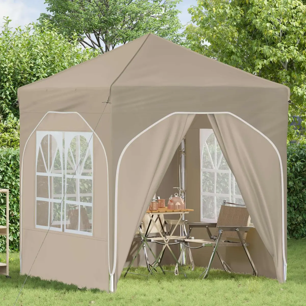 Pop-up Party Tent Cream 192x192cm Waterproof UV Resistant Adjustable Height