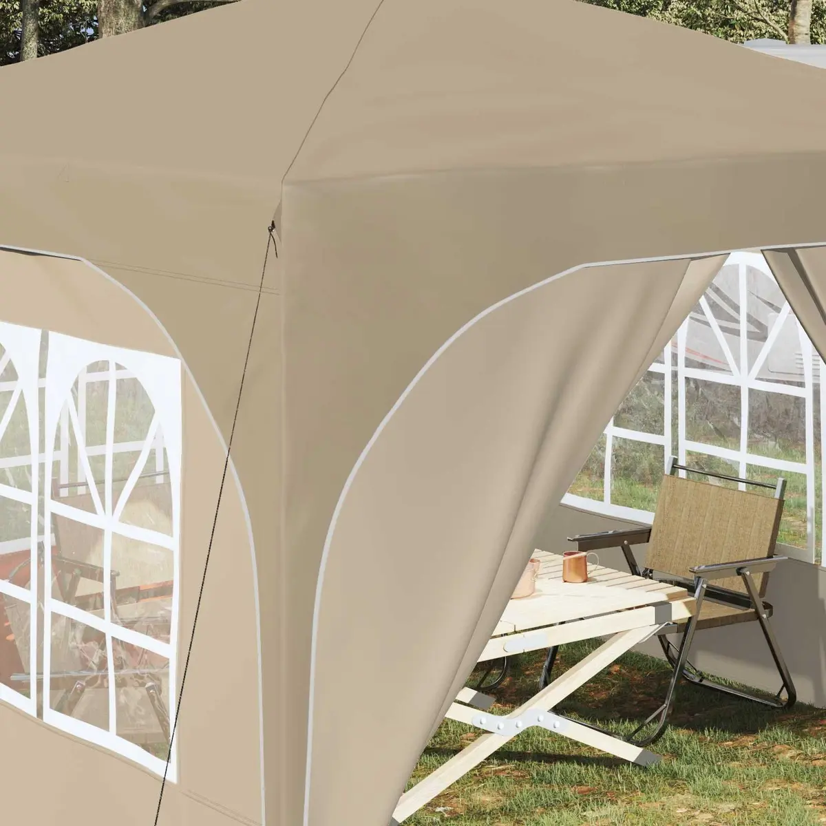 Pop-up Party Tent Cream 290x290cm Adjustable Height Outdoor Gazebo Canopy
