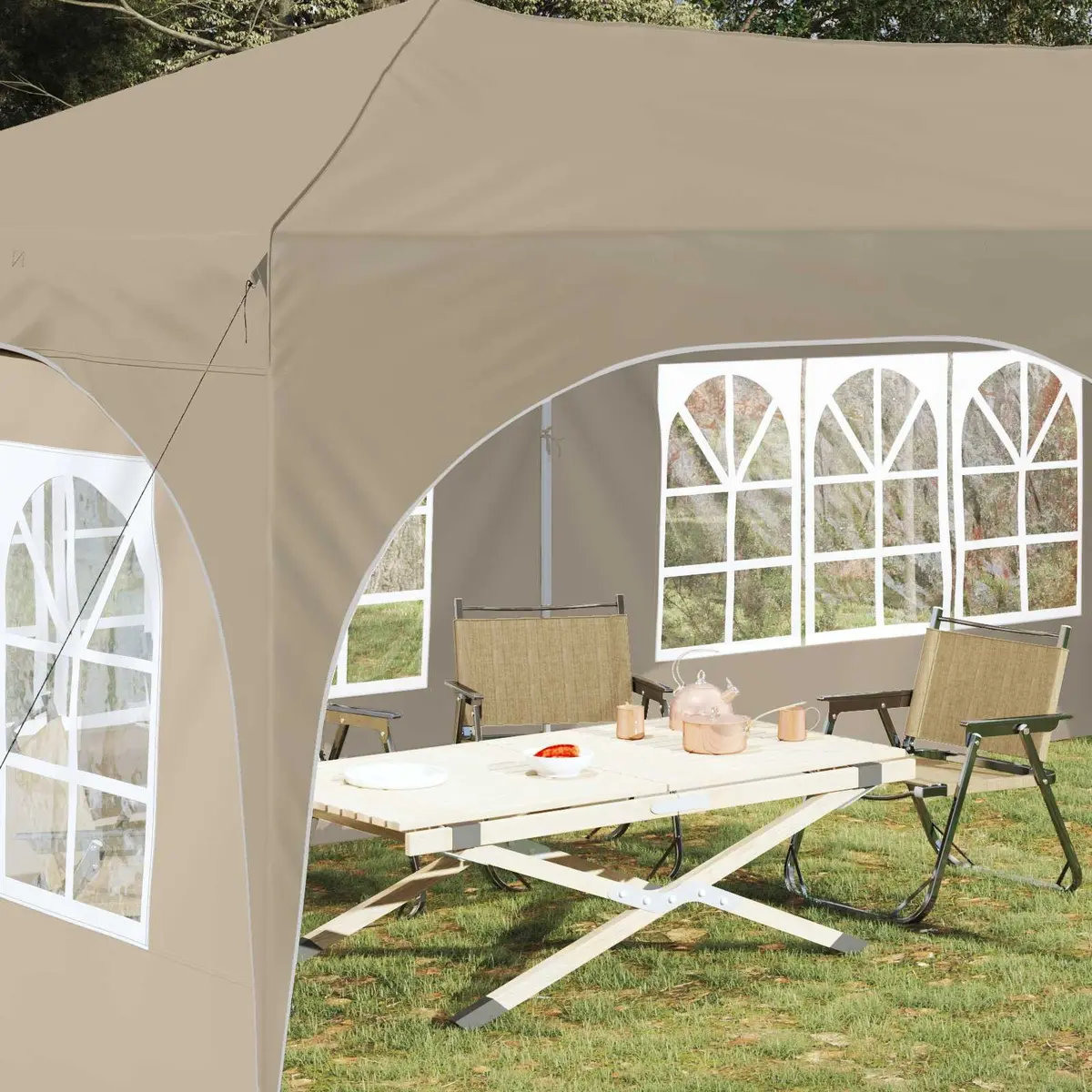 Pop-up Party Tent Cream 575x288x245cm Waterproof UV Protection Oxford Fabric