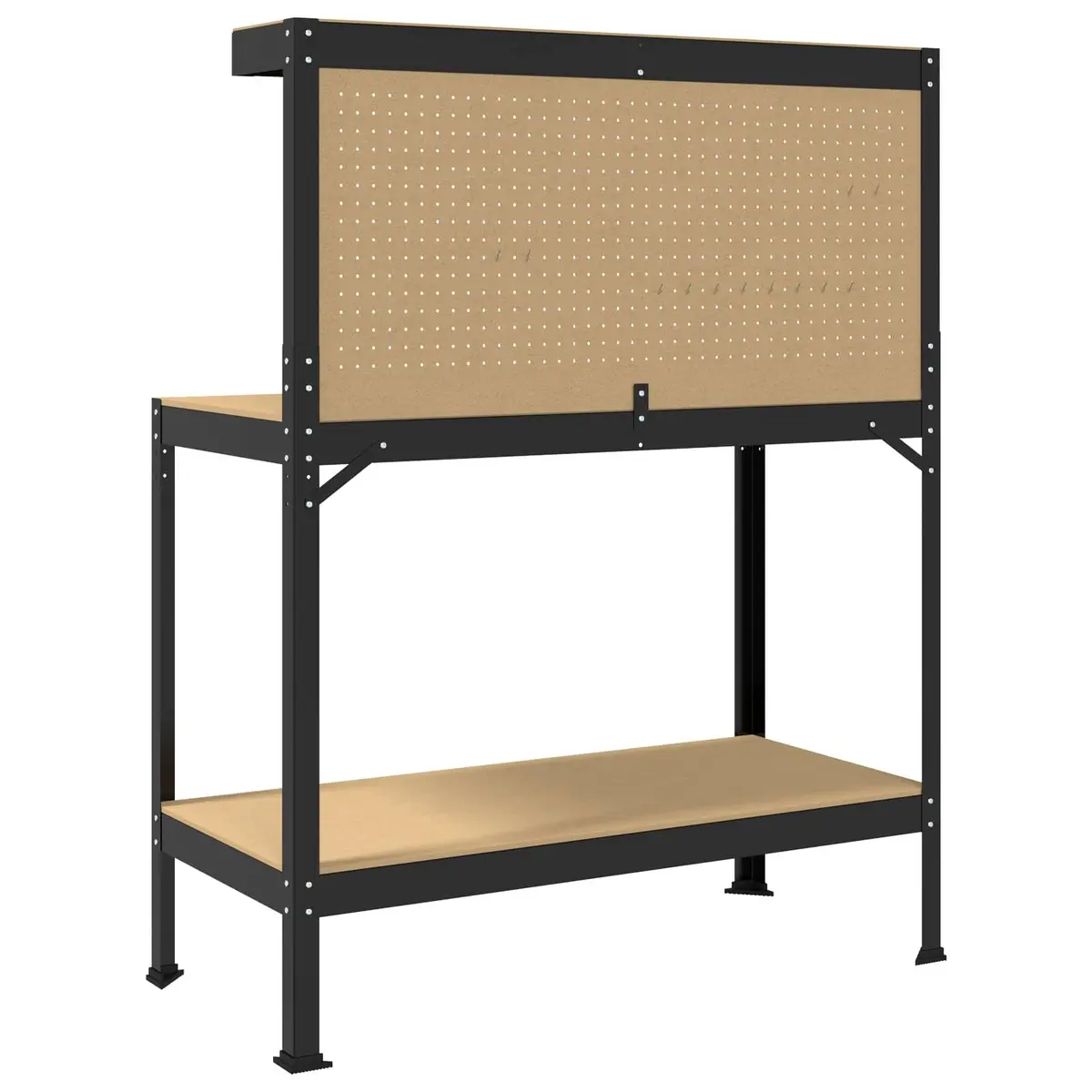 Workbench Black 114 x 54 x 145 cm Engineered Wood Metal Frame Garage Workshop