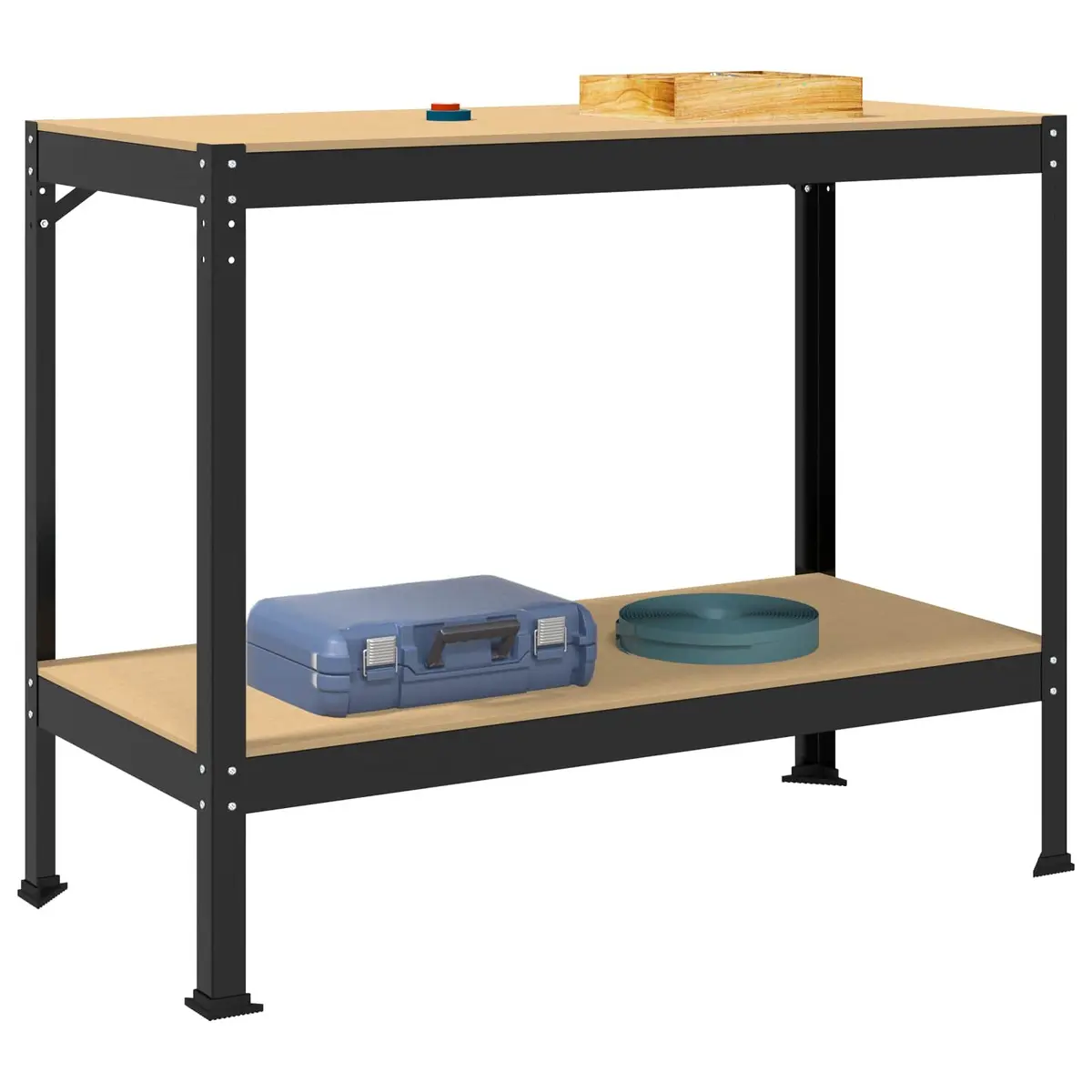 Workbench Black 115cm x 55cm x 91cm Engineered Wood Metal Frame with Pegboard and Drawer