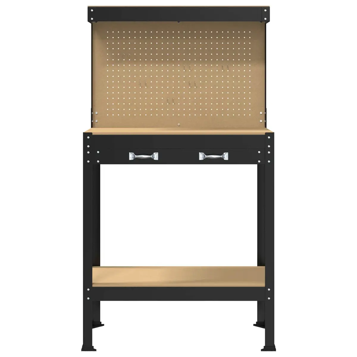 Workbench Black 81 x 41 x 145 cm Engineered Wood Metal Frame Pegboard Drawer