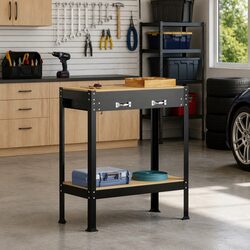 Workbench Black 80 x 40 x 91 cm Engineered Wood Metal Frame Garage Workshop