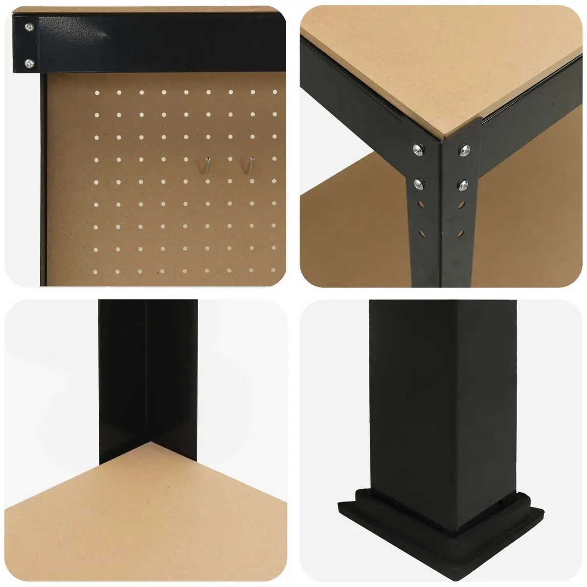 Workbench Black Engineered Wood and Metal Frame 81x41x145cm with Pegboard and Drawer