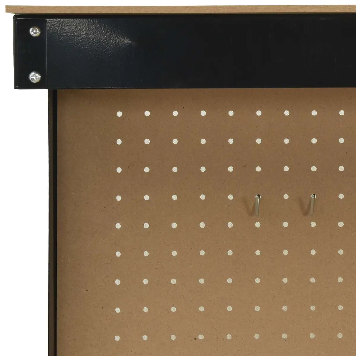 Workbench Black Engineered Wood and Metal Frame 81x41x145cm with Pegboard and Drawer