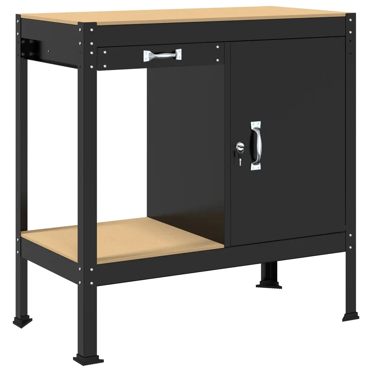 Workbench Black 90 x 49 x 91 cm Engineered Wood Metal Storage with Pegboard Drawer and Shelves