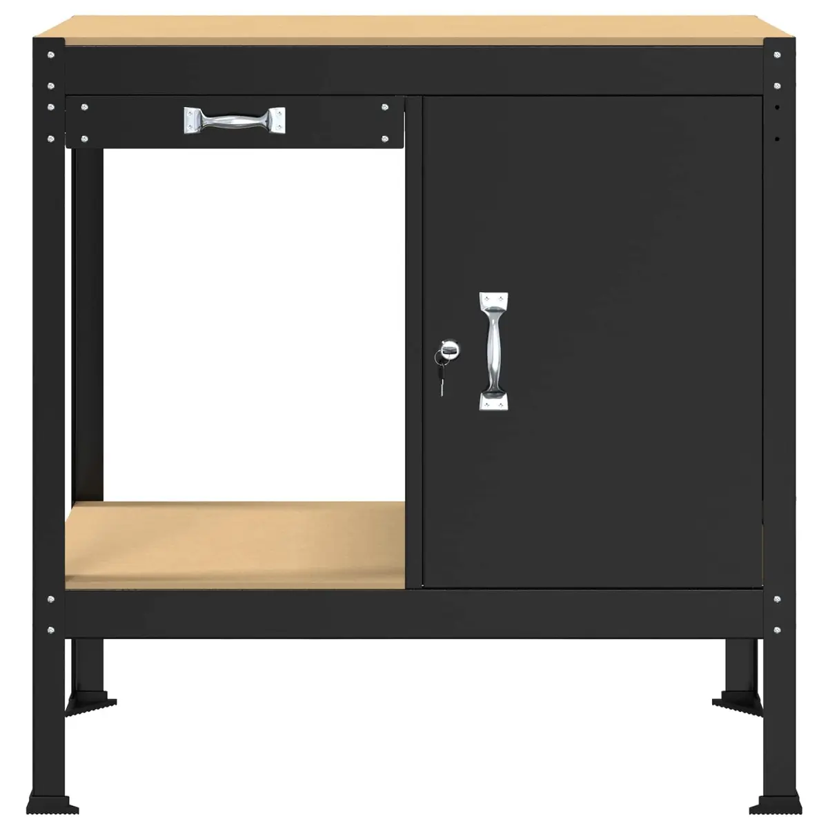 Workbench Black 90 x 49 x 91 cm Engineered Wood Metal Storage with Pegboard Drawer and Shelves