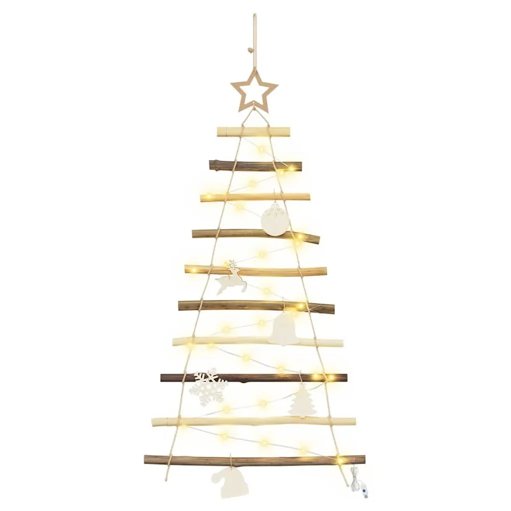 Hanging Christmas Tree 90 cm Warm LED Lights Wall Door Decor Natural Ash Wood