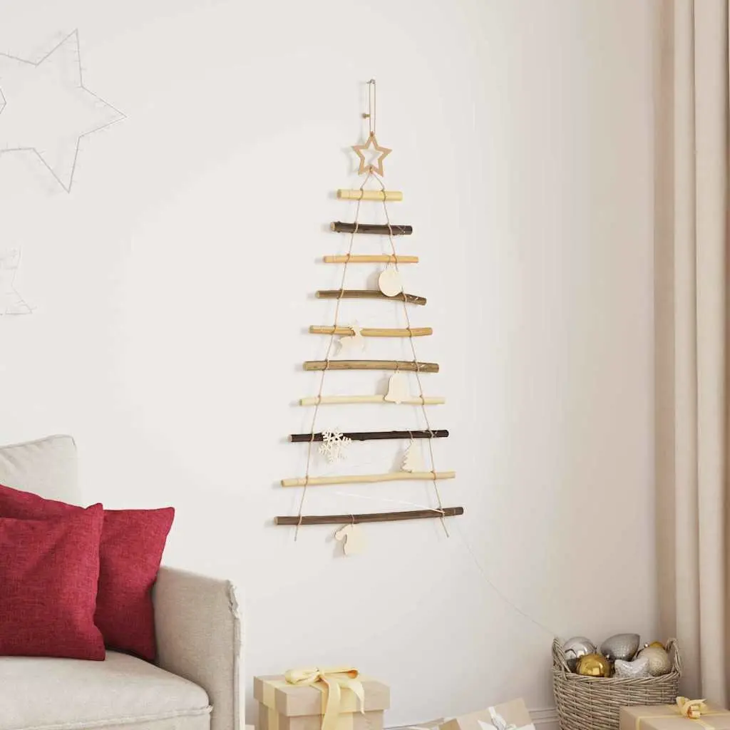Hanging Christmas Tree 90 cm Warm LED Lights Wall Door Decor Natural Ash Wood