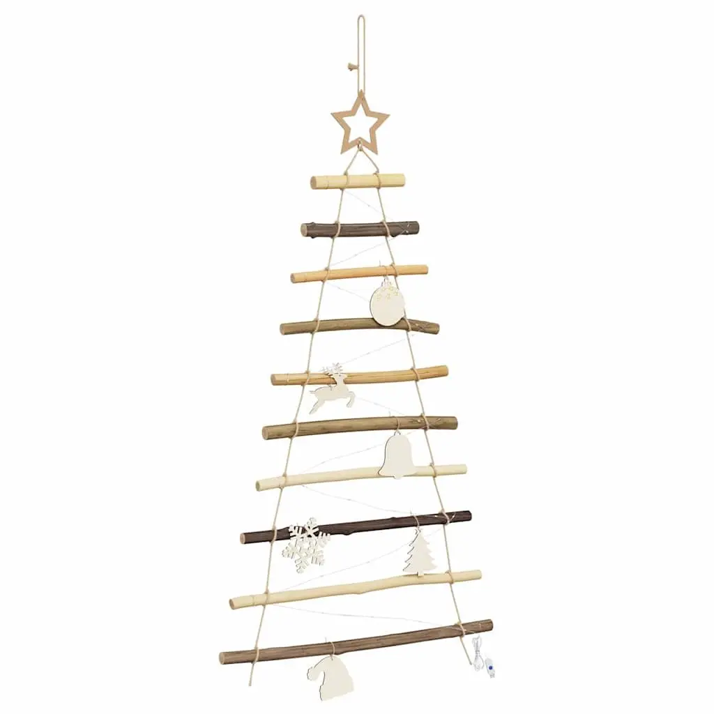 Hanging Christmas Tree 90 cm Warm LED Lights Wall Door Decor Natural Ash Wood