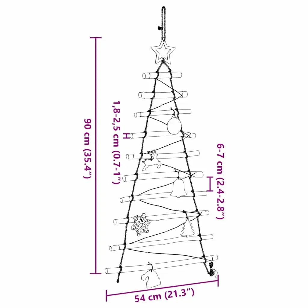 Hanging Christmas Tree 90 cm Warm LED Lights Wall Door Decor Natural Ash Wood