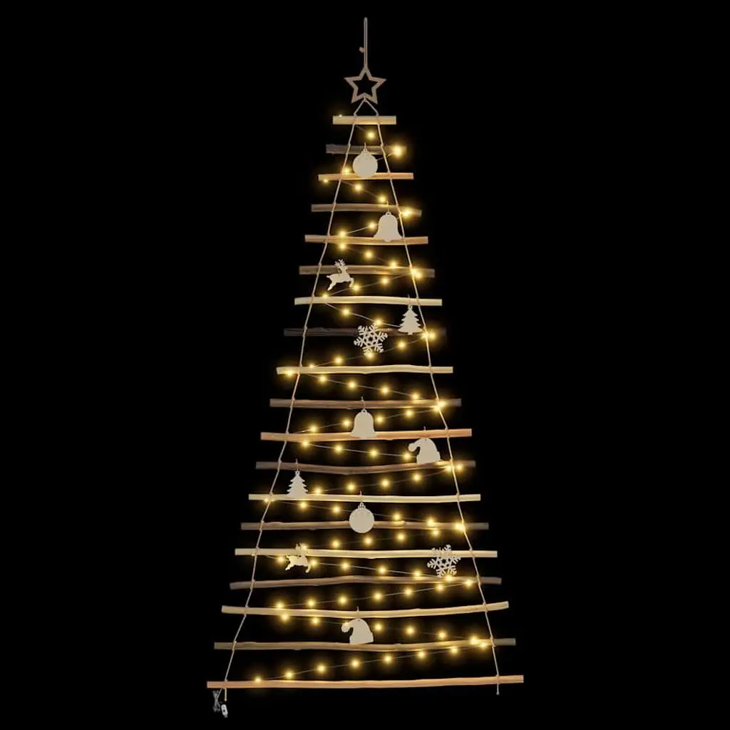 Hanging Christmas Tree Brown 180cm Solid Ash Wood 100 Warm LED Lights USB Powered Indoor