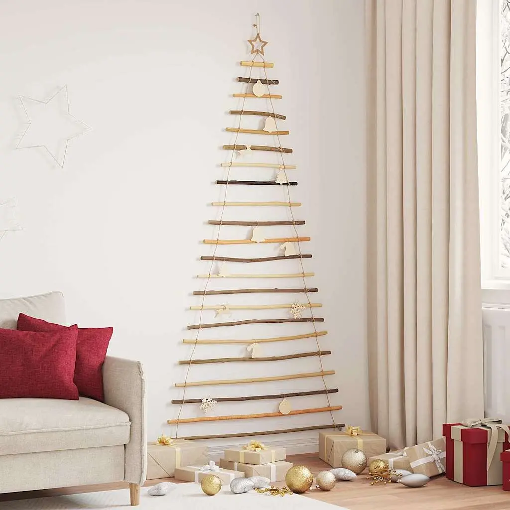 Hanging Christmas Tree Brown 210cm Solid Ash Wood 130 LEDs Indoor Outdoor Decoration