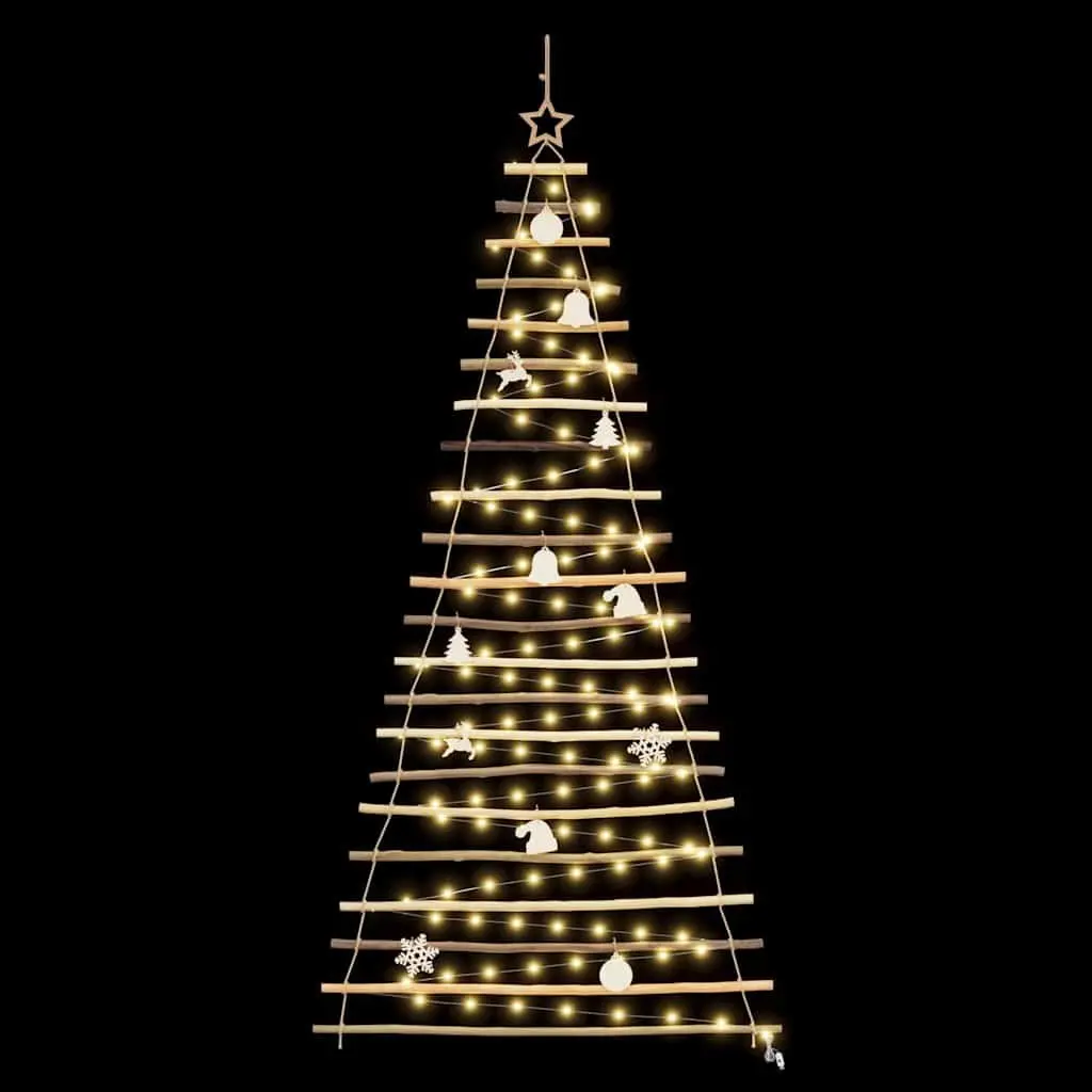 Hanging Christmas Tree Brown 210cm Solid Ash Wood 130 LEDs Indoor Outdoor Decoration
