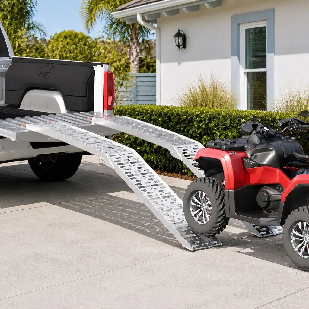 Foldable Motorcycle Ramp Silver 340 kg Capacity Non-slip Surface