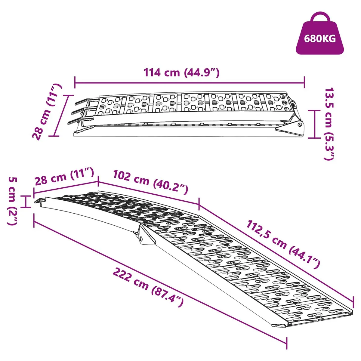 Foldable Motorcycle Ramp Silver 340 kg Capacity Non-slip Surface