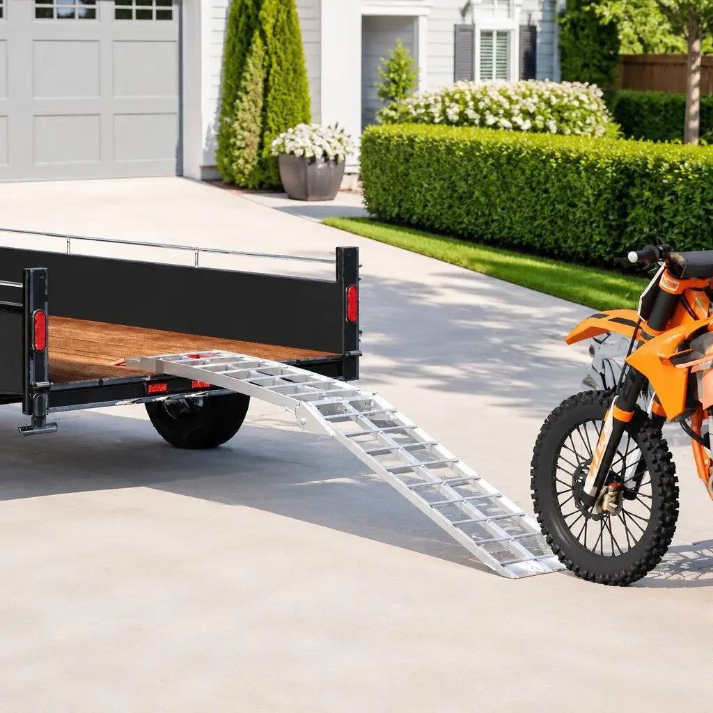 Motorcycle Ramp Silver Aluminium Folding Lightweight Anti-slip Surface