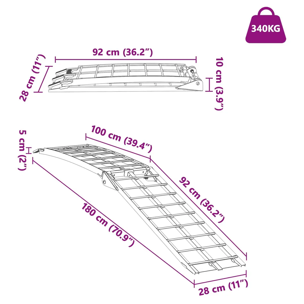 Motorcycle Ramp Silver Aluminium Folding Lightweight Anti-slip Surface