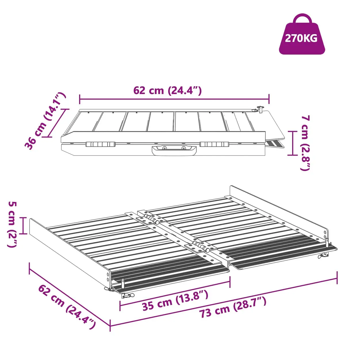 Wheelchair Ramp Silver Aluminium Foldable Portable 270kg Capacity
