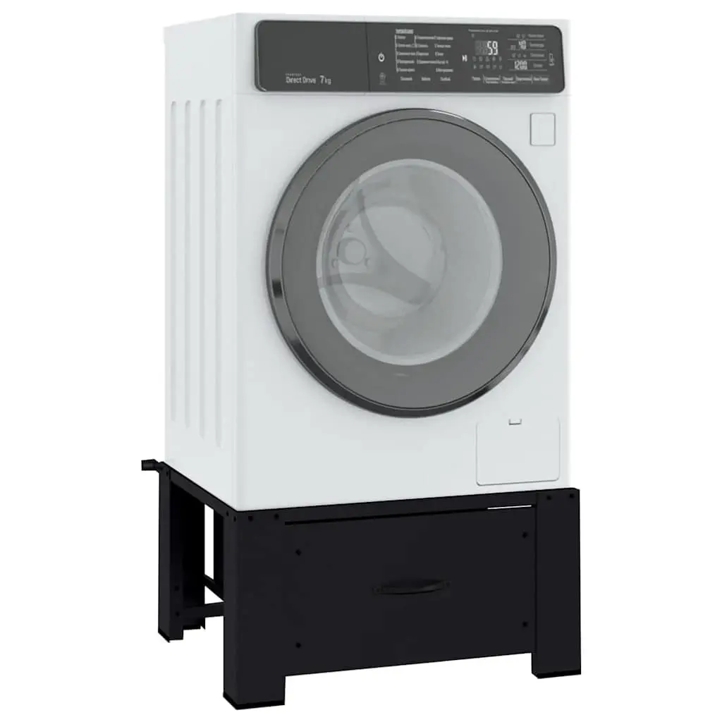 Washing Machine Pedestal Black Steel 64x55x32.5cm Adjustable Foot Pads
