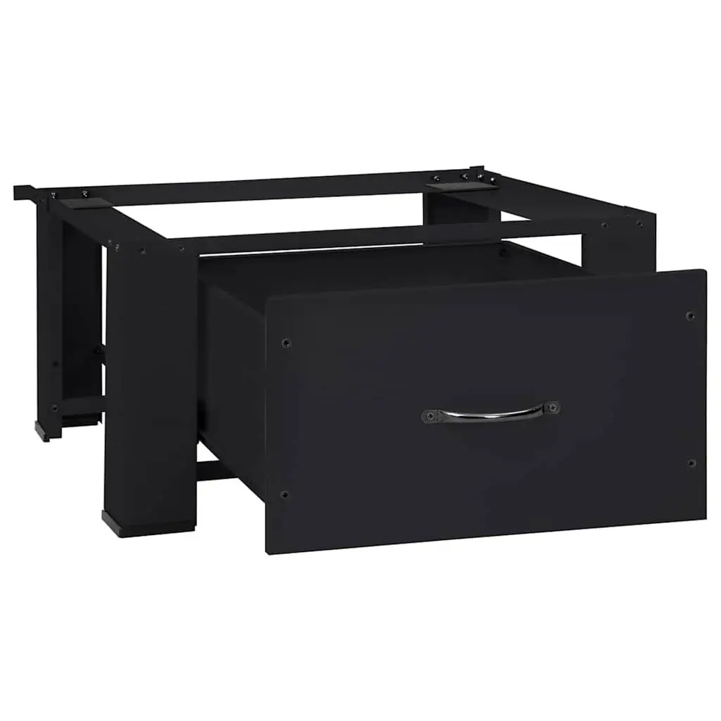 Washing Machine Pedestal Black Steel 64x55x32.5cm Adjustable Foot Pads