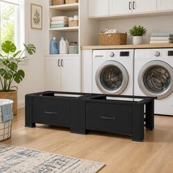Washing Machine Pedestal 2 Pieces Black Steel Laundry Room Riser Elevator Stand