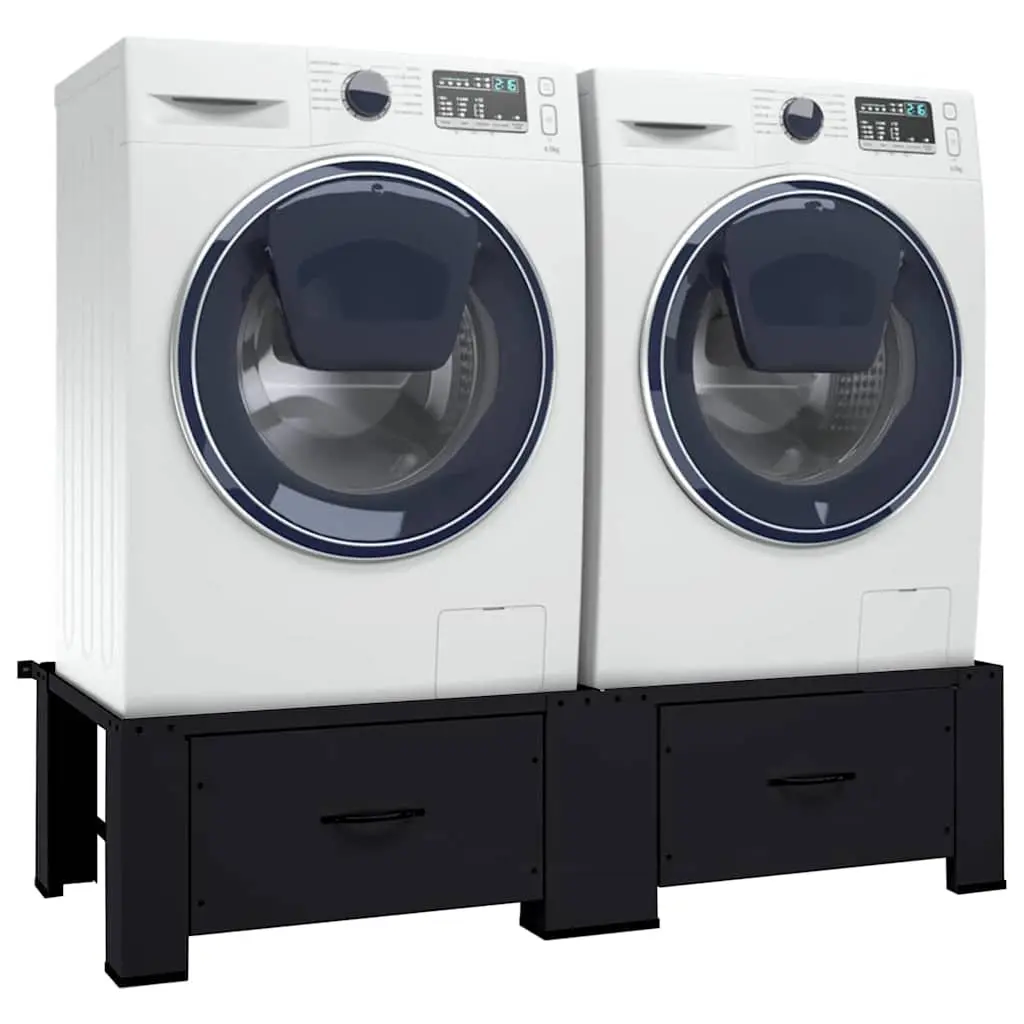 Washing Machine Pedestal Black Steel 2 Pieces Adjustable Foot Pads Laundry Room Elevator Stand