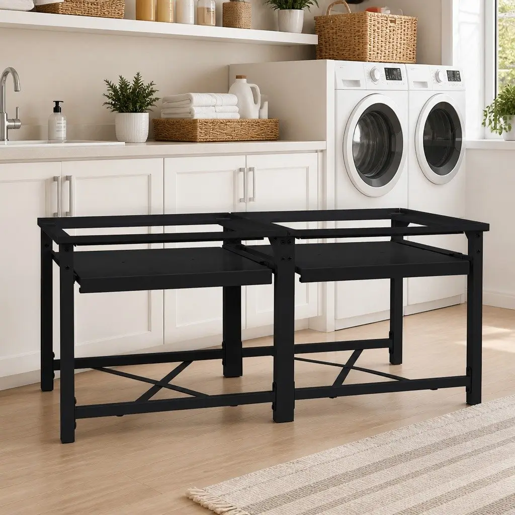 Washing Machine Pedestal Riser Black Steel 2 Piece Adjustable Foot Pads Stable Support
