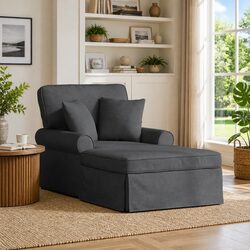 Confidently Chic Grey Fabric Chaise Lounge with Skirt