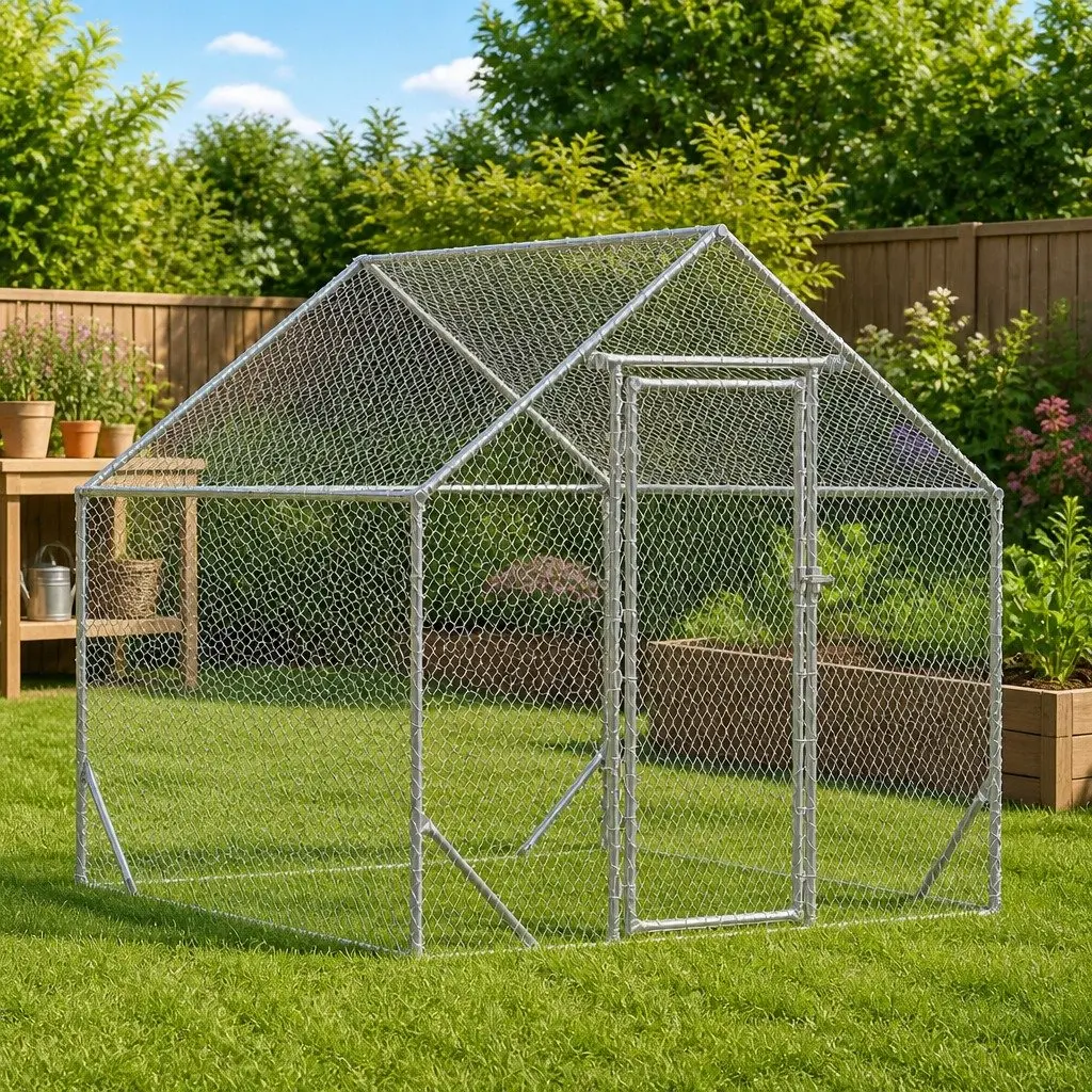 Chicken Cage Silver Galvanised Steel 200 x 170 x 177 cm Spacious Outdoor Habitat