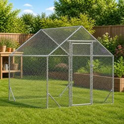 Chicken Cage Galvanised Steel 200 x 170 x 177 cm Backyard Small Animal Habitat
