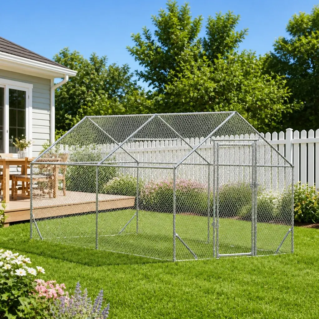 Chicken Cage Silver 400x170x177cm Galvanised Steel Backyard Poultry Habitat