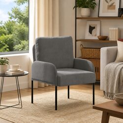 Grey Sofa with Cushion Modern Living Room Furniture Polyester Upholstery Metal