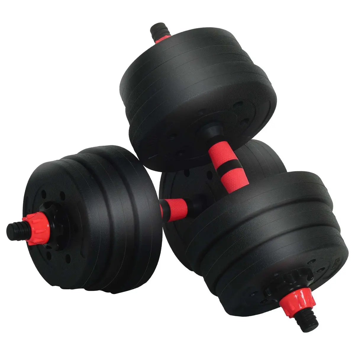 Adjustable Dumbbell Barbell Set Black Red 20kg Removable Weight Components