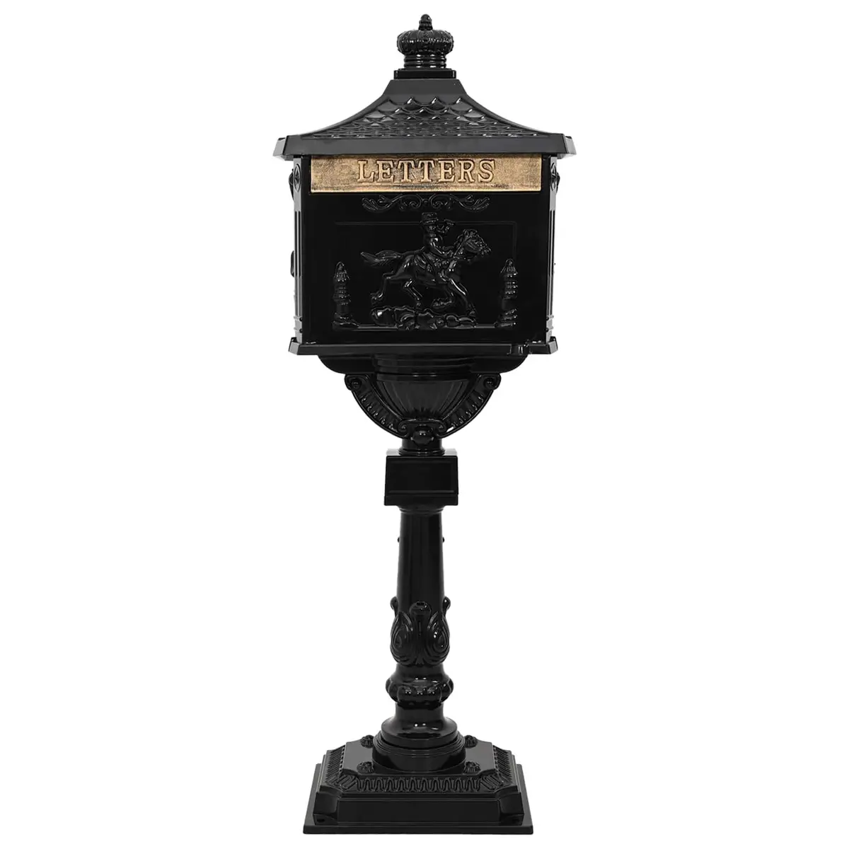 Vintage Black Standing Mailbox Waterproof Cast Aluminium Outdoor Garden Decor
