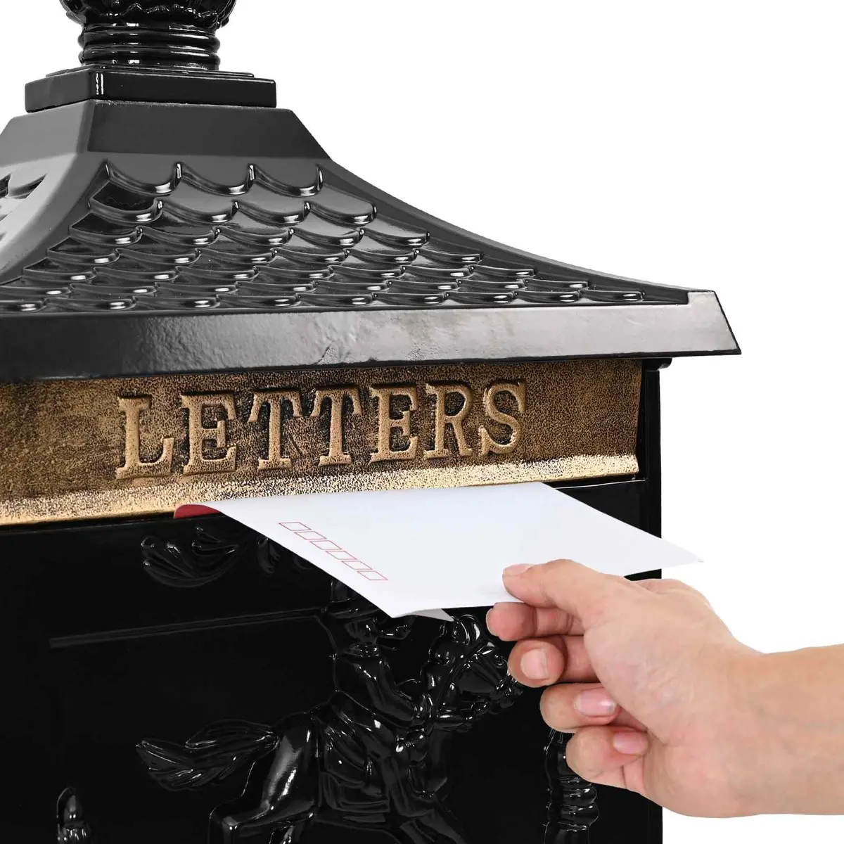 Vintage Black Standing Mailbox Waterproof Cast Aluminium Outdoor Garden Decor