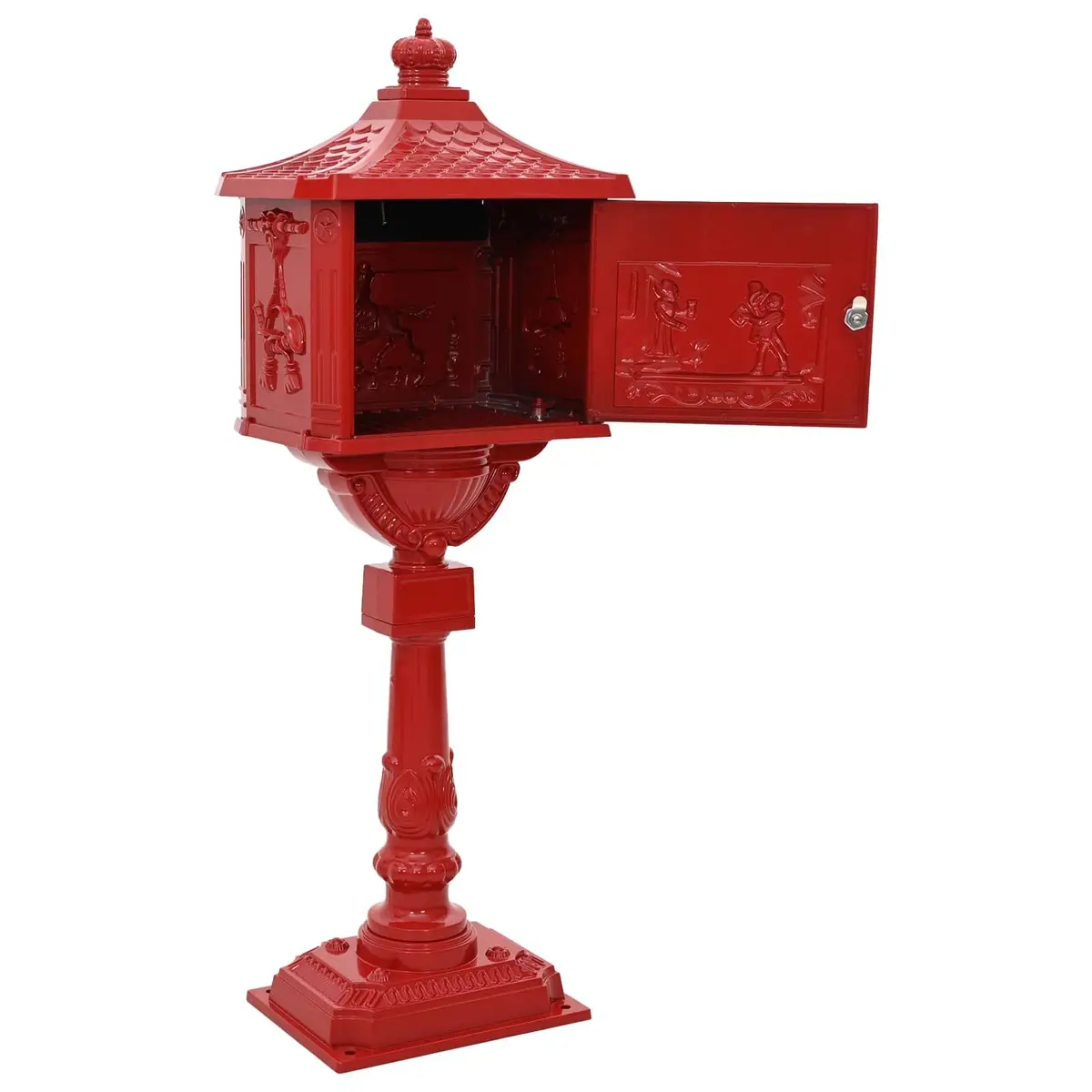 Vintage Red Standing Mailbox Waterproof Outdoor Decor Garden Post Box 425x295x117cm