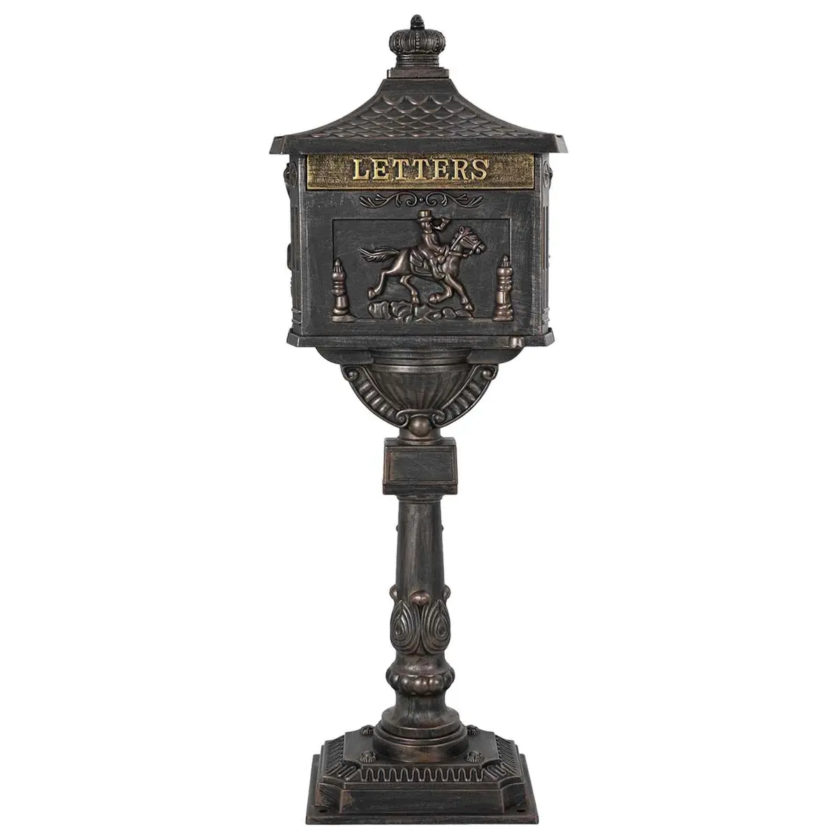 Vintage Standing Mailbox Bronze Waterproof Cast Aluminium Outdoor Post Box Garden Decor
