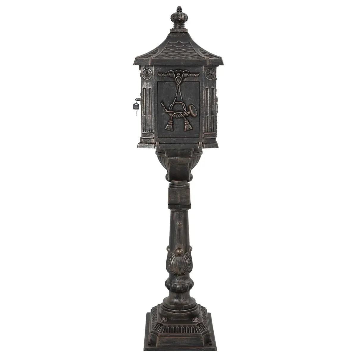 Vintage Standing Mailbox Bronze Waterproof Cast Aluminium Outdoor Post Box Garden Decor