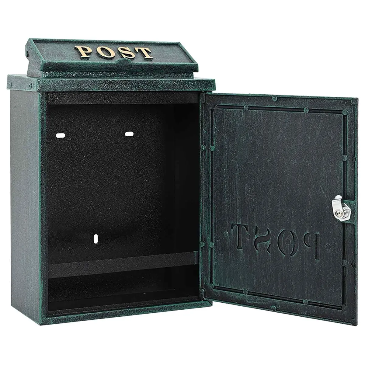Wall Mounted Mailbox Green Cast Aluminum Vintage Outdoor Front Door Mail Storage