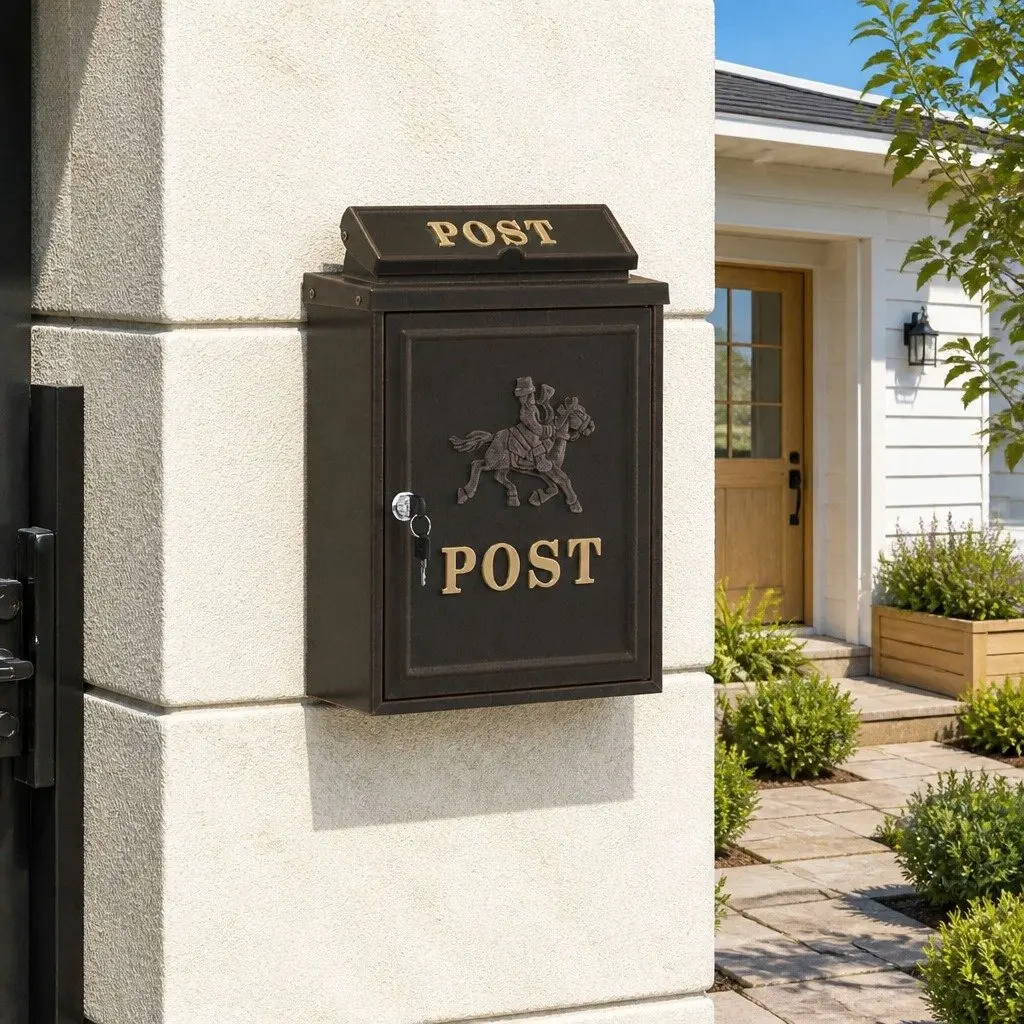 Wall Mounted Mailbox Bronze Cast Metal Vintage Outdoor Post Letter Security Box