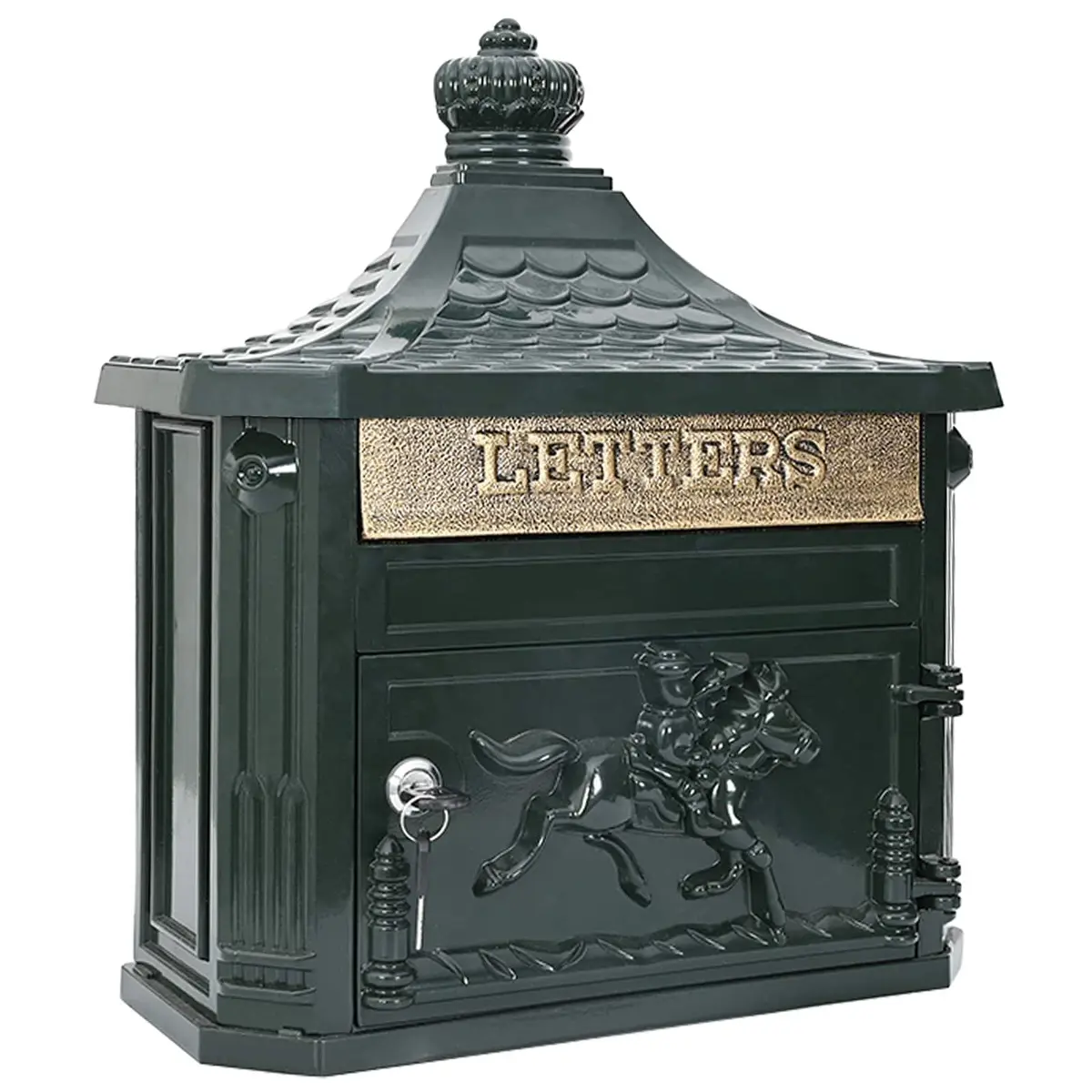 Wall Mounted Mailbox Green Vintage Outdoor Garden Post Box Lockable Secure Mail