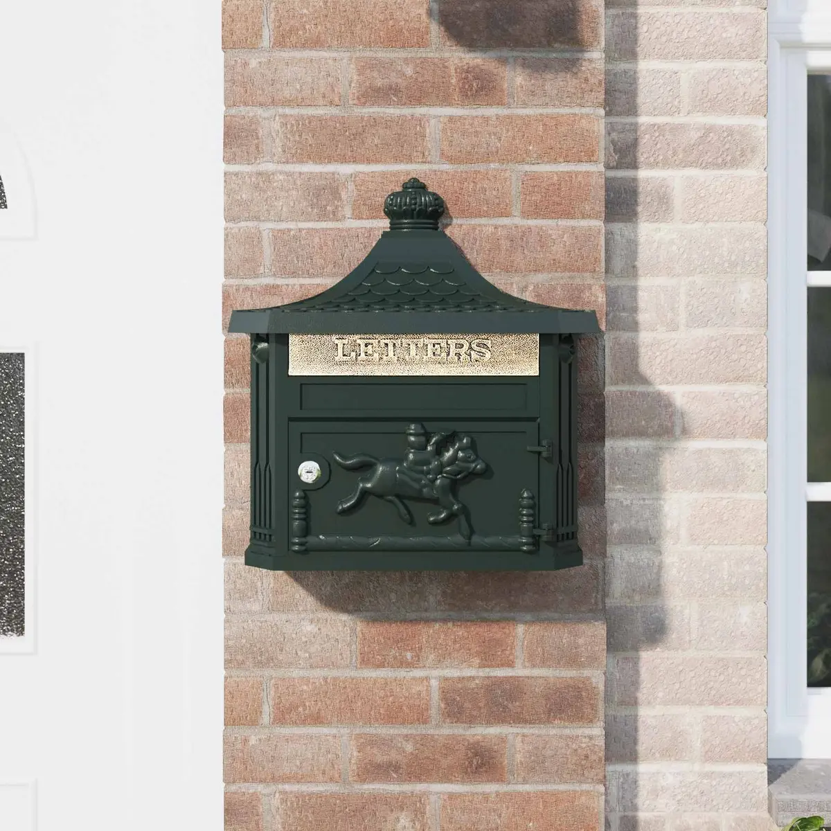 Wall Mounted Mailbox Green Vintage Outdoor Garden Post Box Lockable Secure Mail