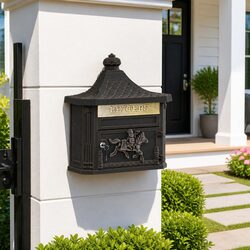 Wall Mounted Mailbox Bronze Vintage Retro Garden Terrace Post Box Lockable Doors