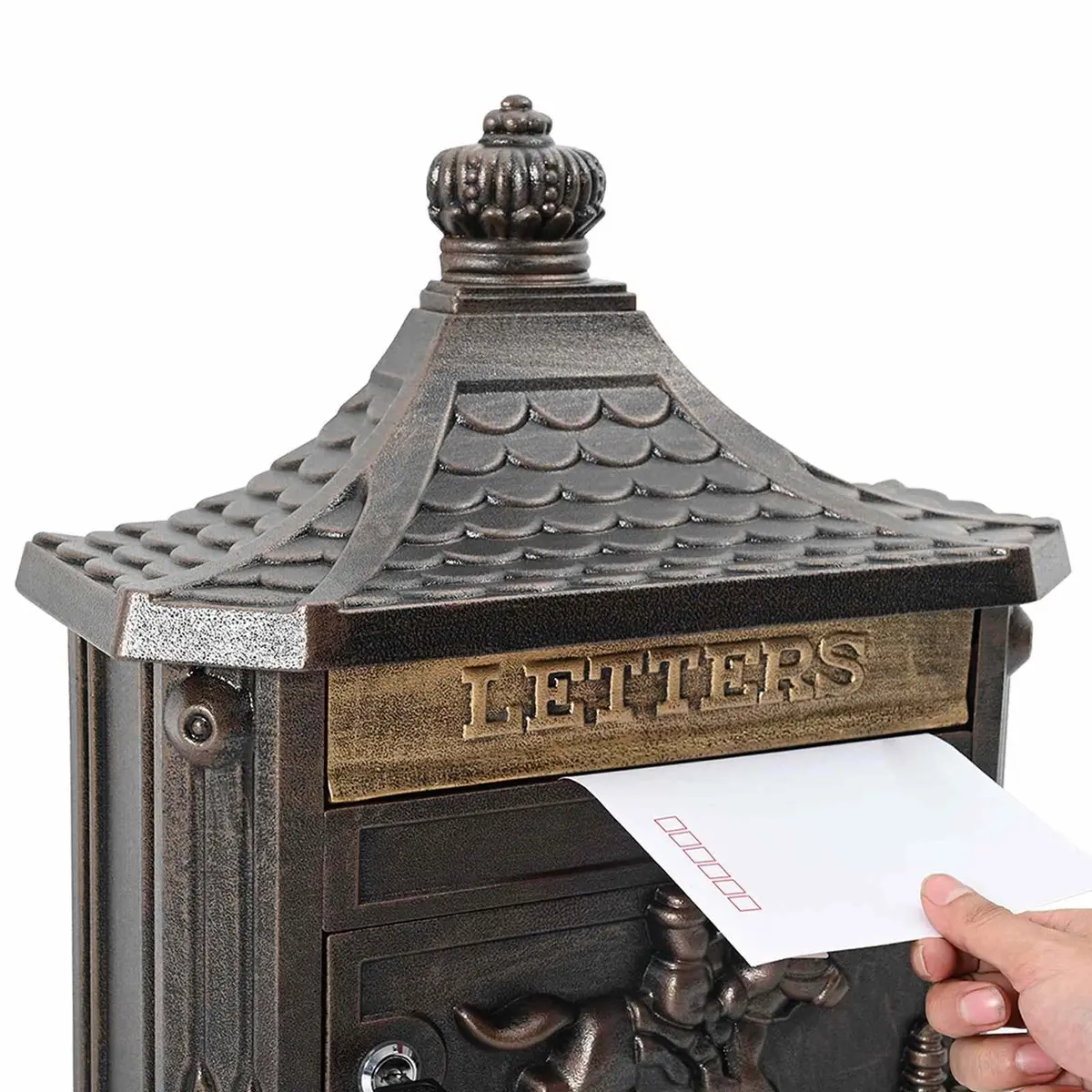 Wall Mounted Mailbox Bronze Vintage Retro Lockable Doors