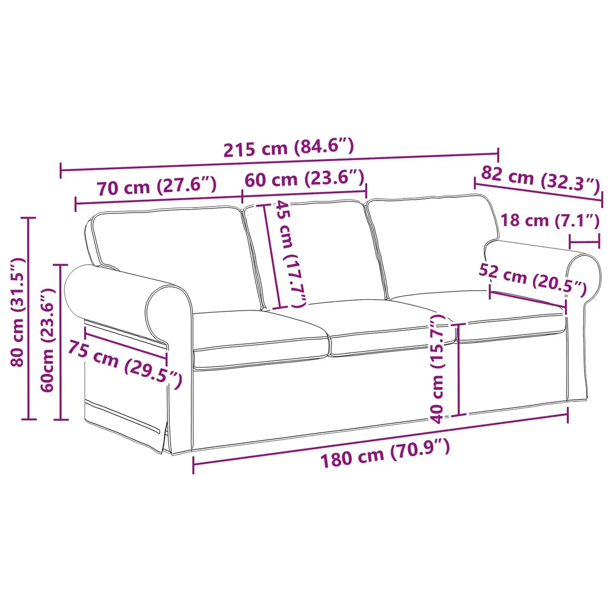 Modern Sofa Dark Grey Modular Sectional Living Room Furniture 215x82x80cm