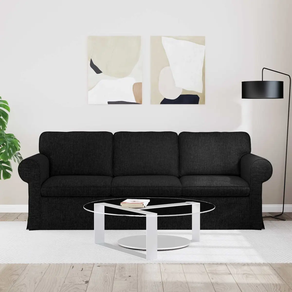 Modern Sofa Black Modular Sectional Living Room Furniture Deep Comfortable Seats