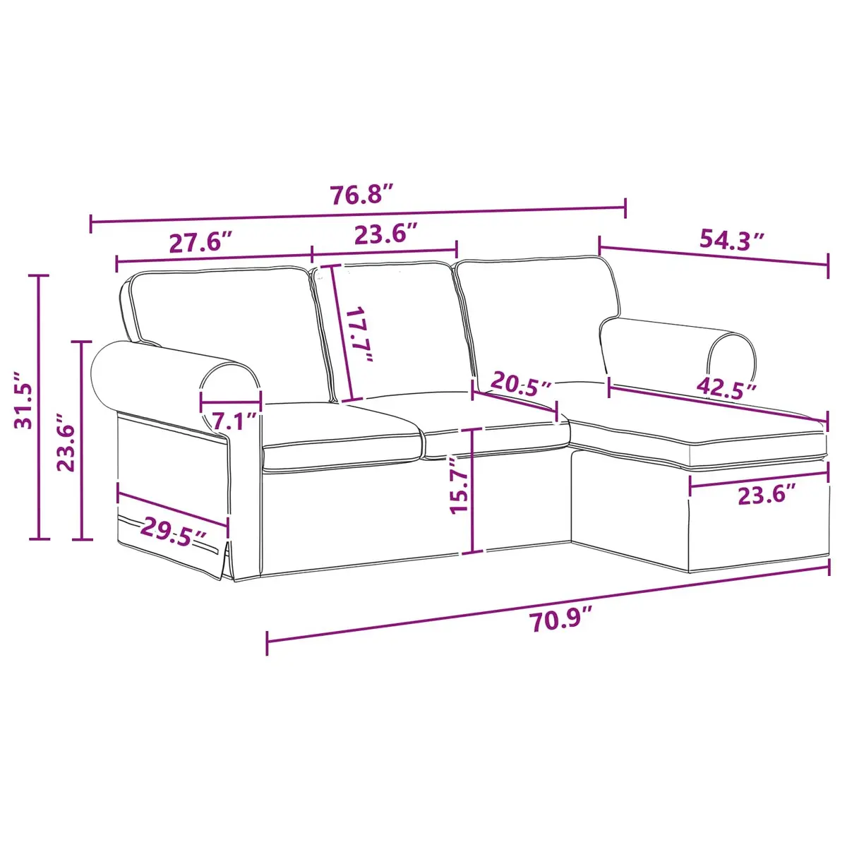 Dark Grey Fabric Sofa Modern Living Room Furniture 215cm x 138cm x 80cm