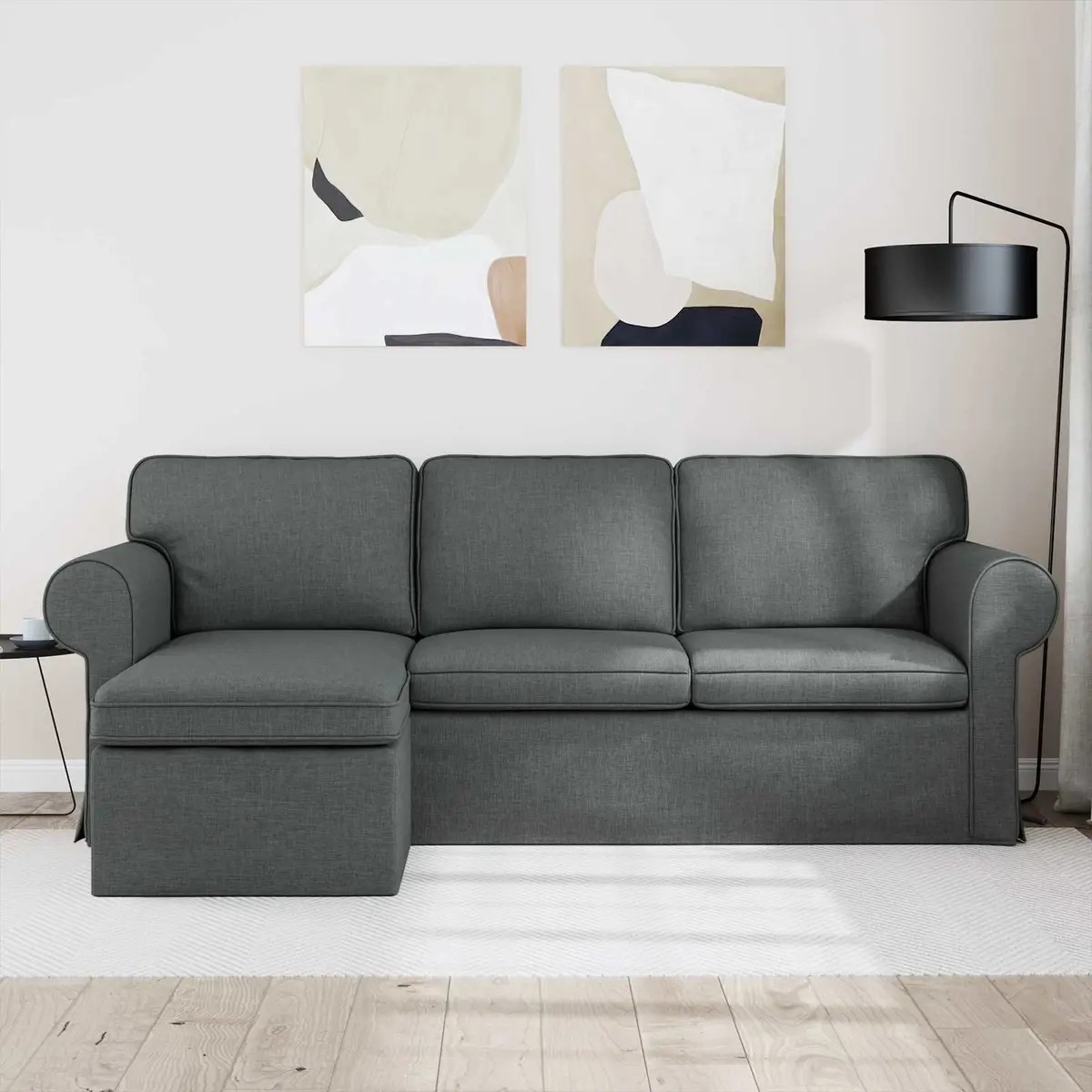 Dark Grey Fabric Sofa Modern Living Room Furniture 215cm x 138cm x 80cm