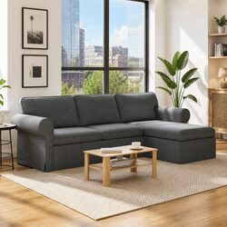 Concise Dark Grey Fabric Sofa with Metal Frame 245x138x80cm